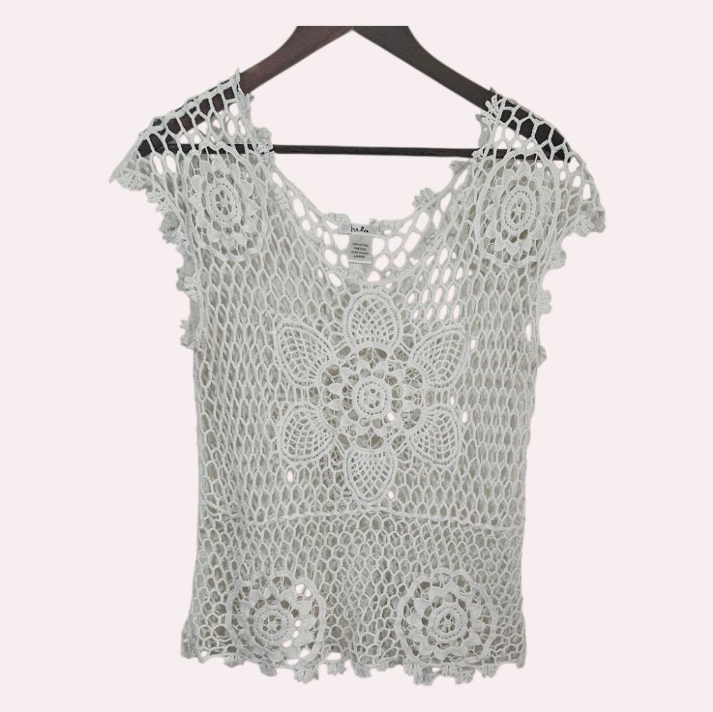 Isela White Crochet Lace Top Size L